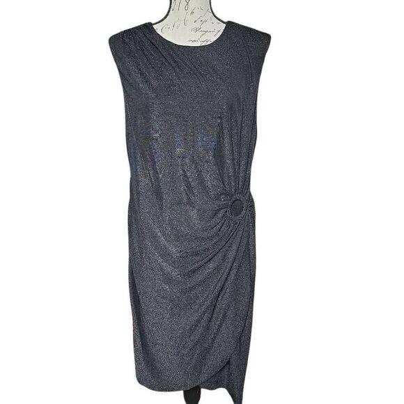 DKNY Women's Size 14 Black Shimmer Ruched Midi Length Dress - Picture 1 of 8